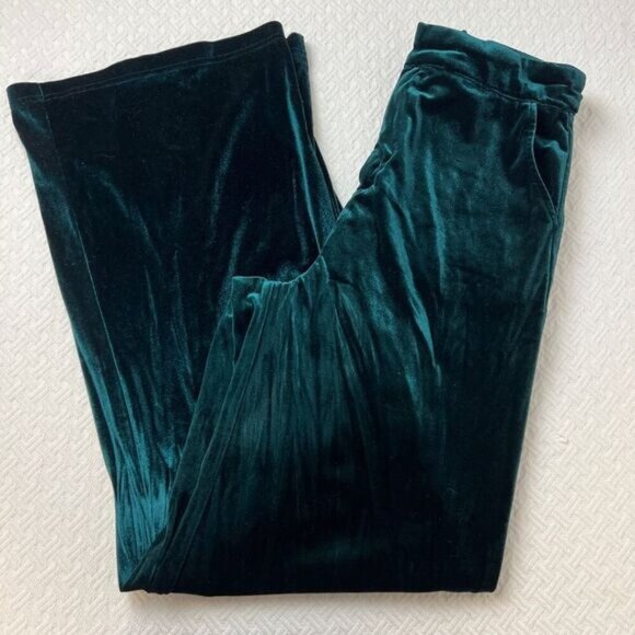 Forever 21 Women's Size Medium Green Velvet Velour Flowy Wide Leg Pants F21 - Picture 1 of 15